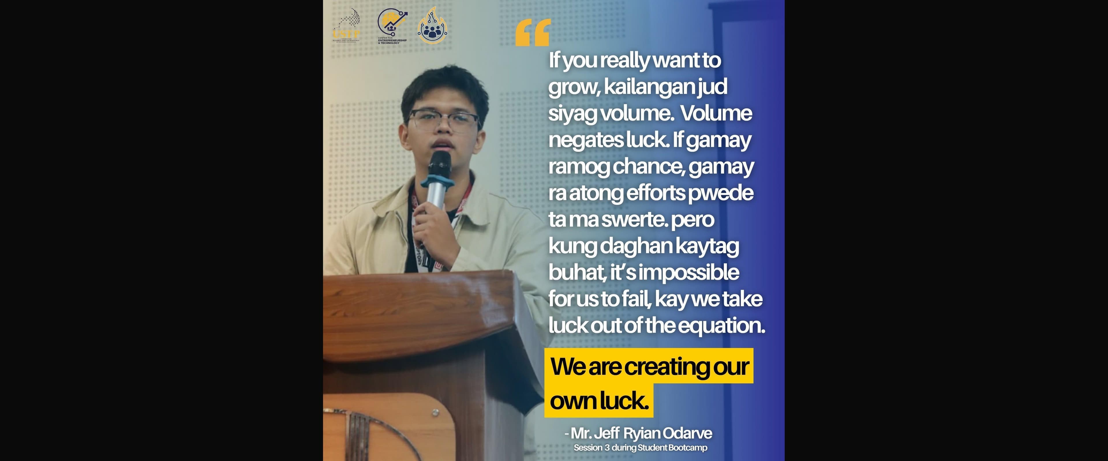 Serial Disruptors' Growth Consultant Jeff Ryian Odarve Speaks at USTP Center for Entrepreneurship & Technology Student Bootcamp